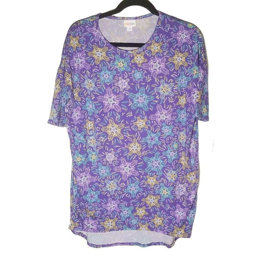 LuLaRoe Irma tunic mid sleeve geometric purple polyester blend size xs new READ